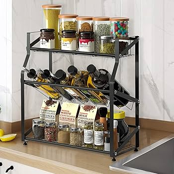 モノトーンな３段スパイスラック❤️ペーパーが１枚ずつキレイに最後まで切れます❣️ Amazon｜調味料ラック 調味料収納ラック スパイスラック 3段式